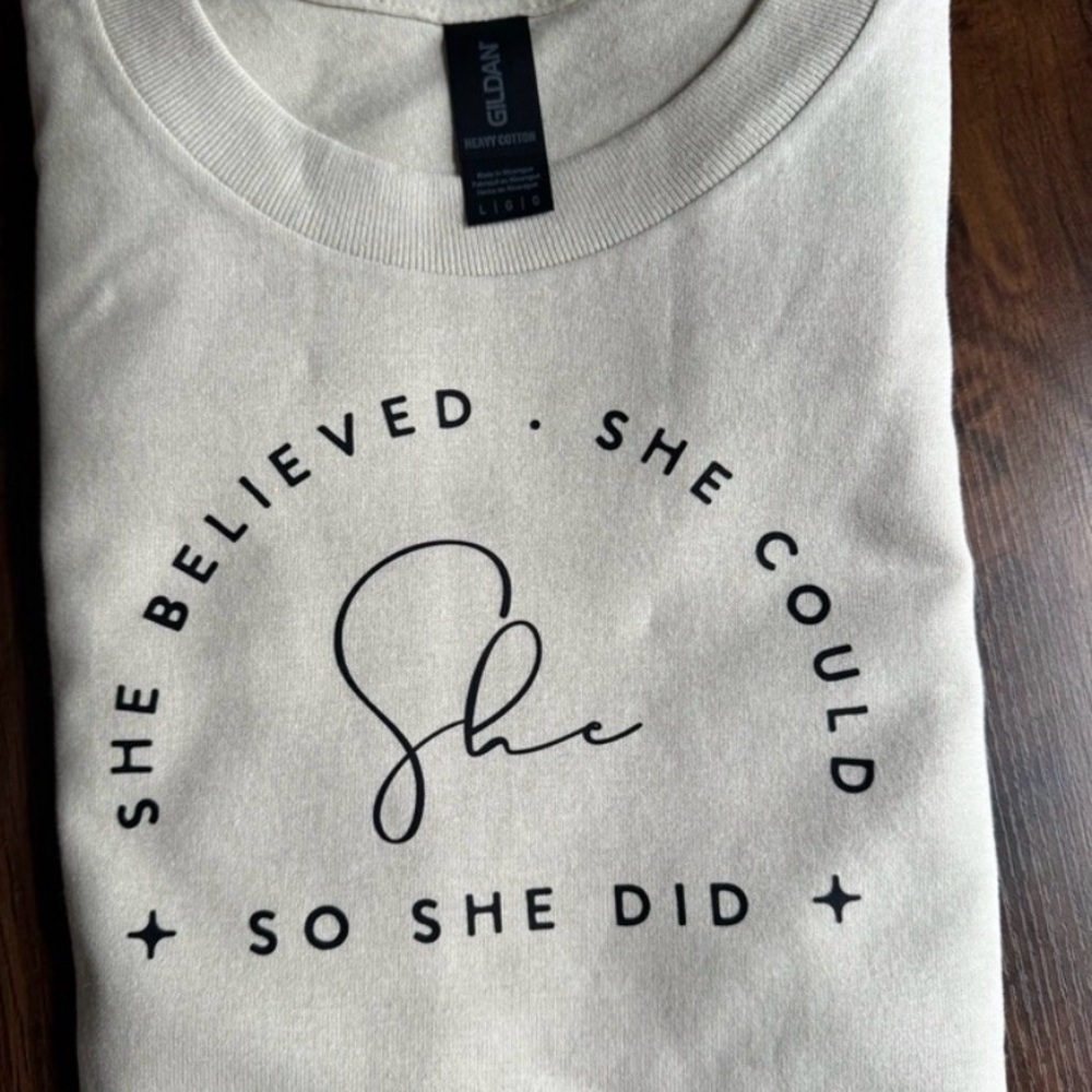 Gildan Beige Graphic Inspirational Women's Tee - Picture 2 of 2